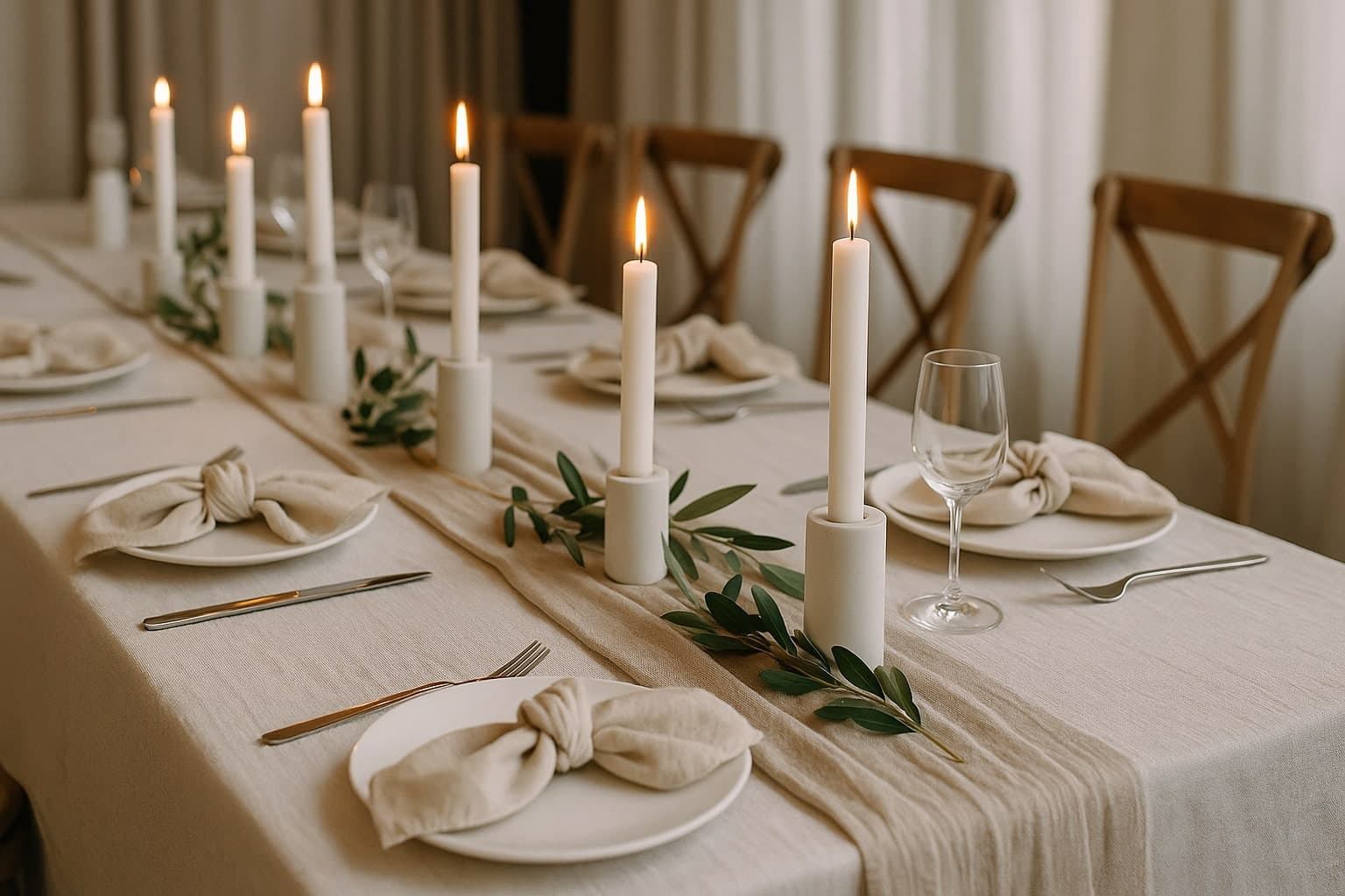 Свадебный декор с живыми цветами и свечами