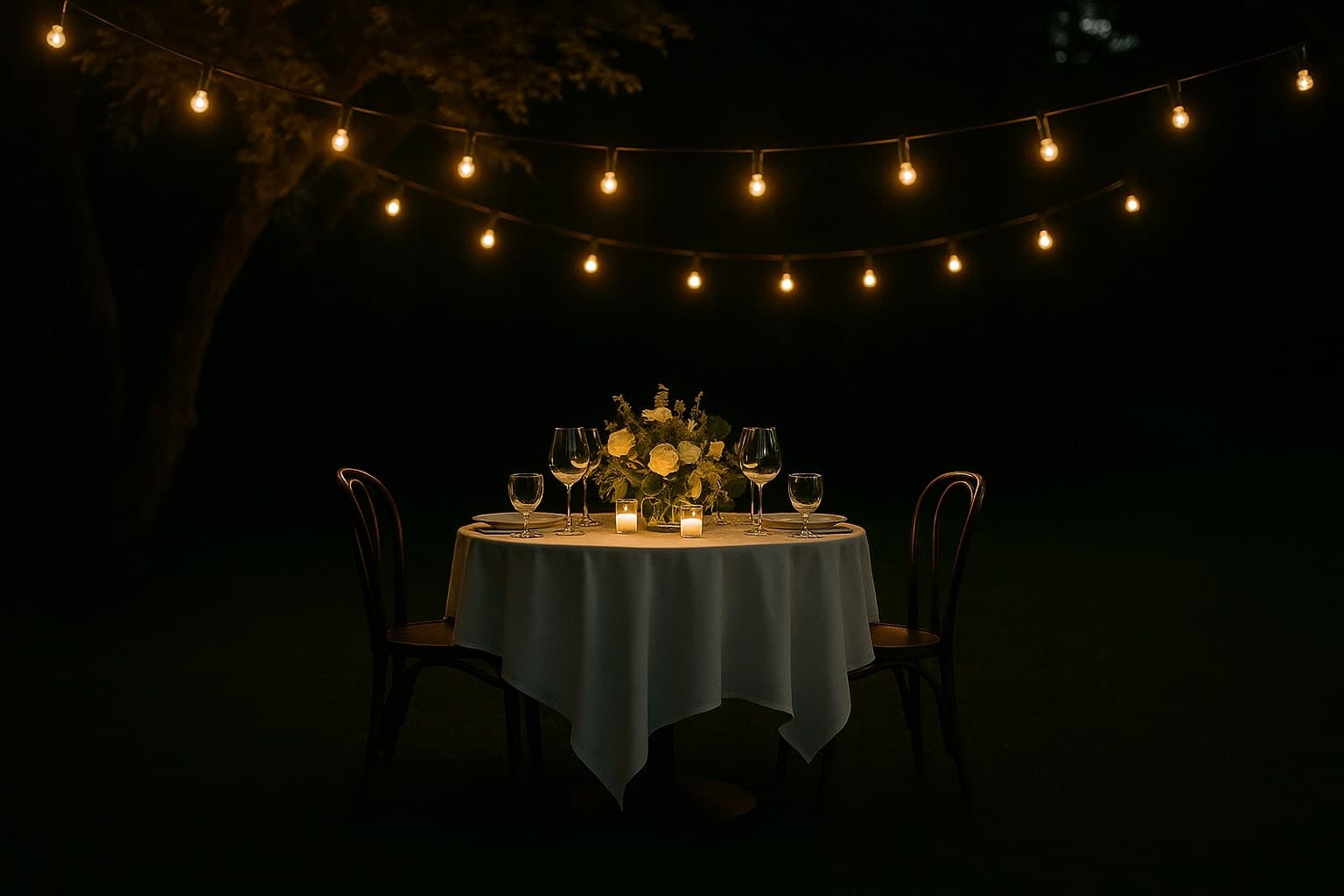 Камерная свадебная сервировка с живыми цветами